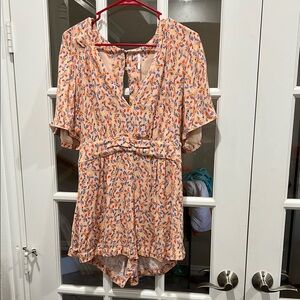 Free People Floral Jumpsuit - Peach and Blue